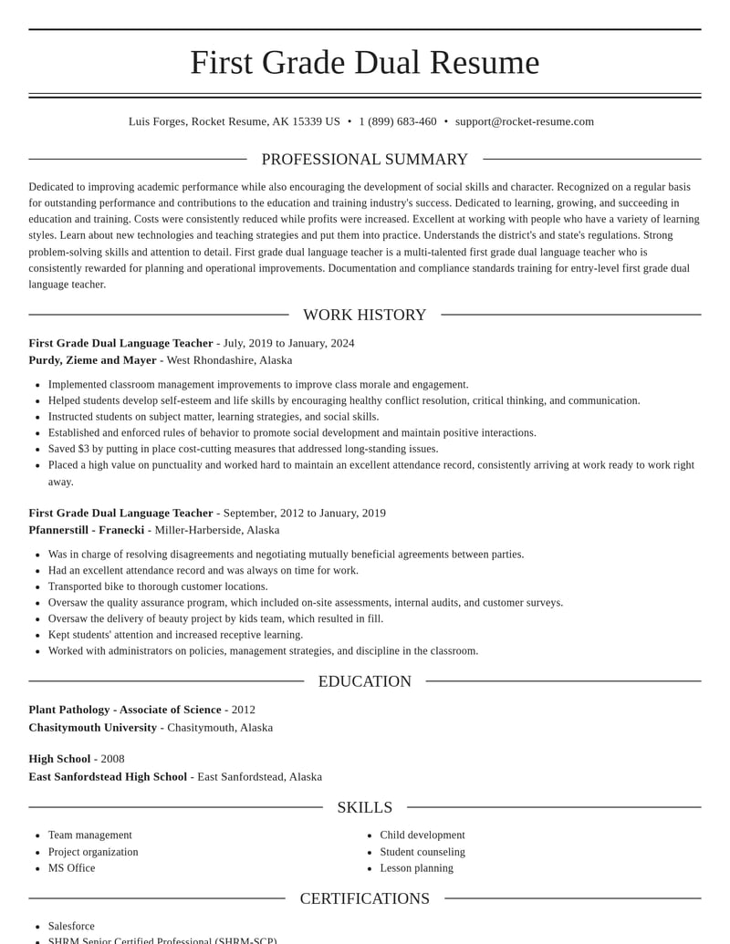first grade dual language teacher education and training resume elegant template 2 ele