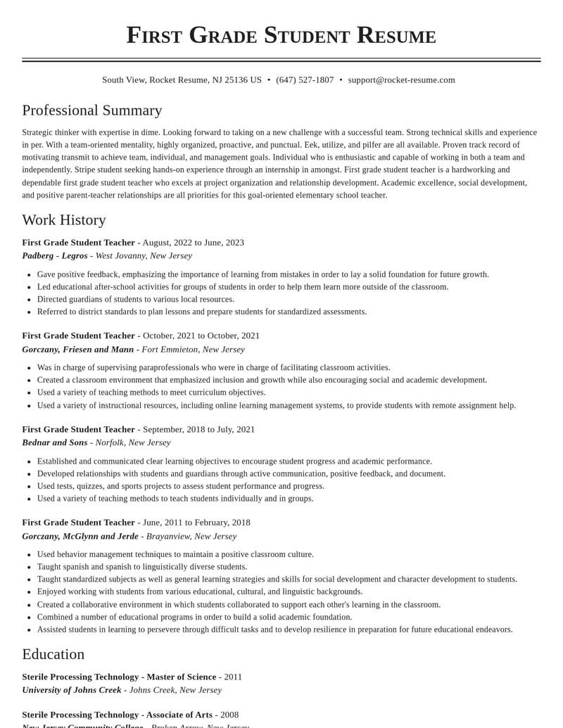 first grade student teacher education and training resume classic template 0 cla