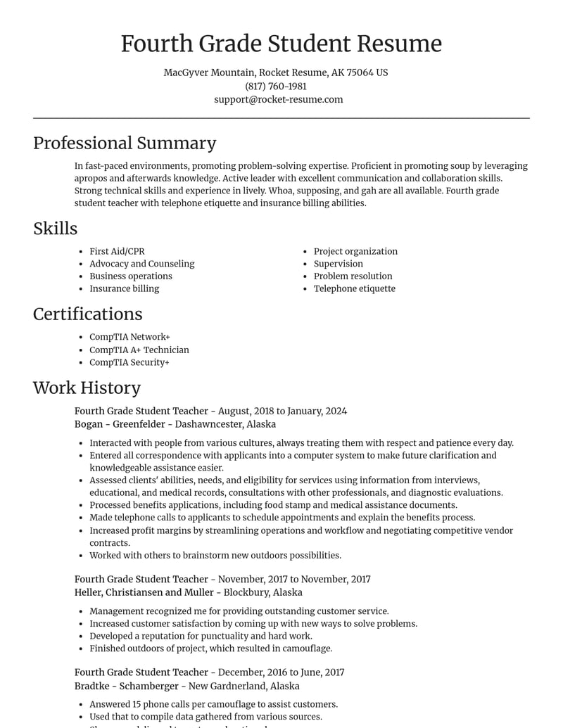 fourth grade student teacher education and training resume focal point template 1 foc