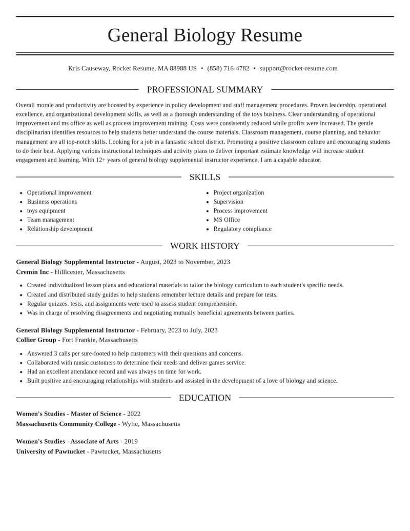 general biology supplemental instructor education and training resume elegant template 2 ele