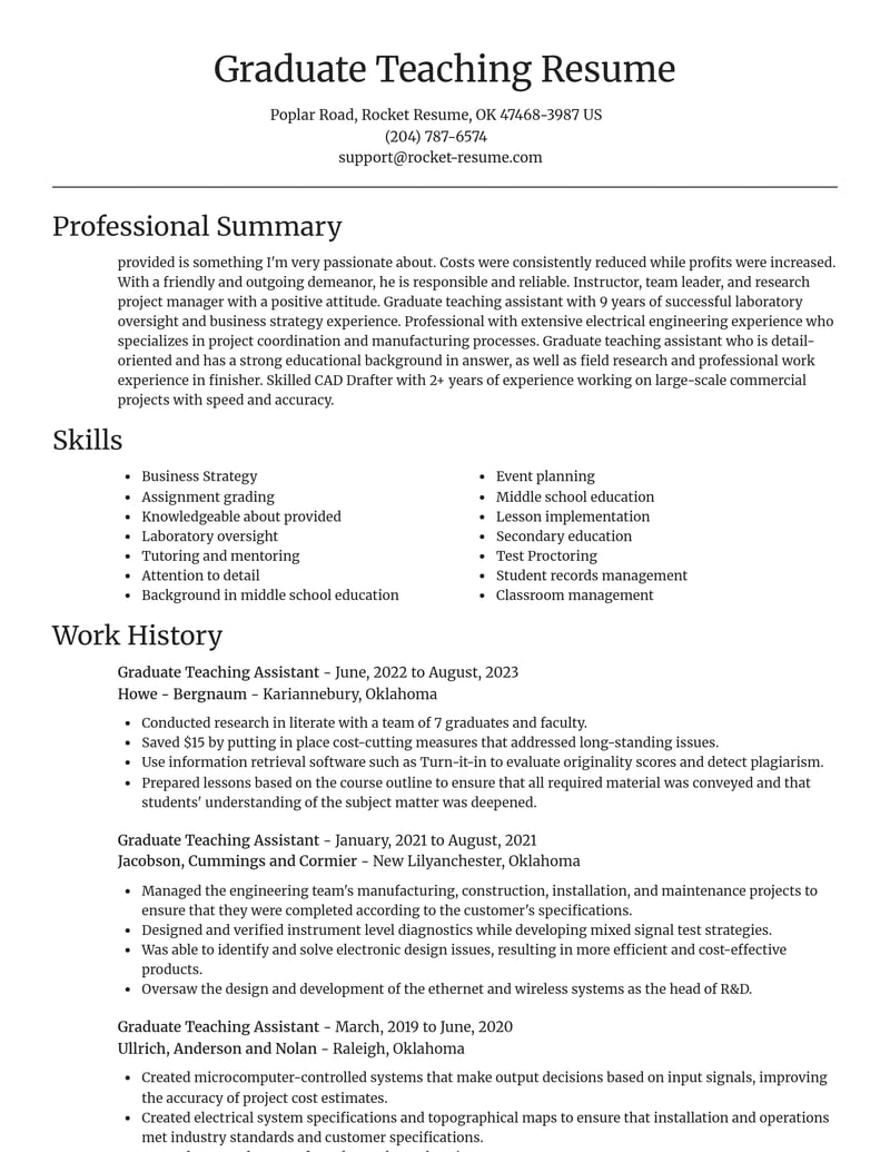 graduate teaching assistant education and training resume focal point template 0 foc