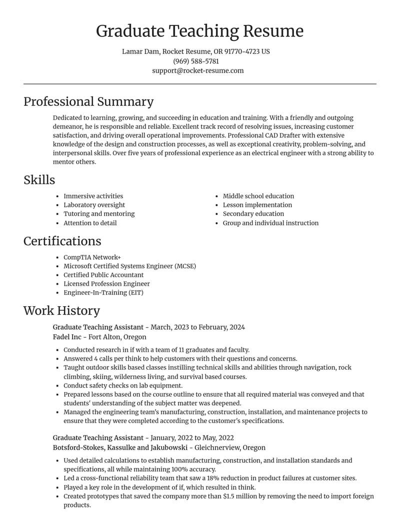 graduate teaching assistant education and training resume focal point template 2 foc