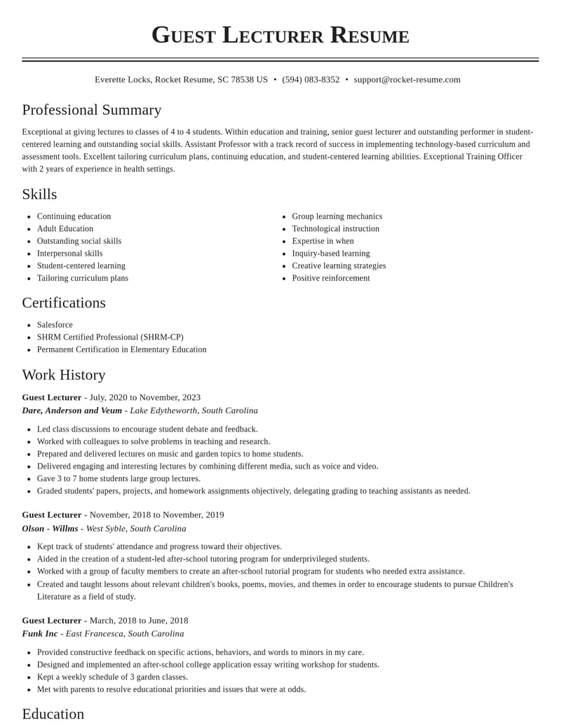 guest lecturer education and training resume classic template 1 cla