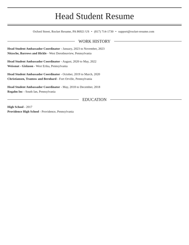 head student ambassador coordinator education and training resume elegant template 0 ele