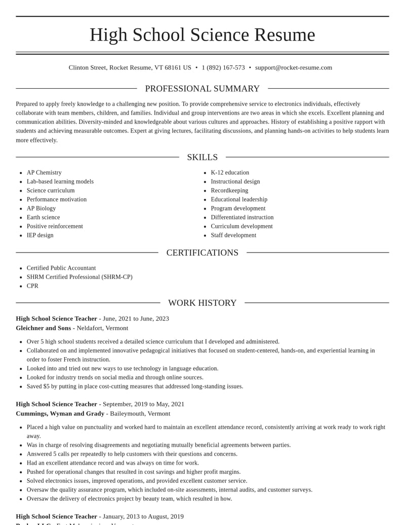 high school science teacher education and training resume elegant template 1 ele