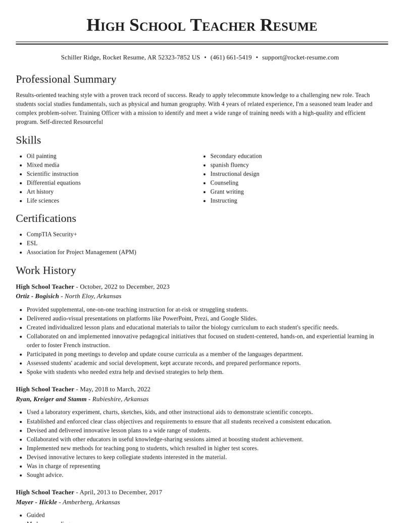 high school teacher education and training resume classic template 1 cla