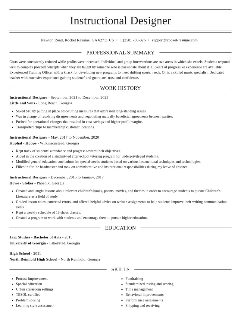 instructional designer education and training resume elegant template 0 ele