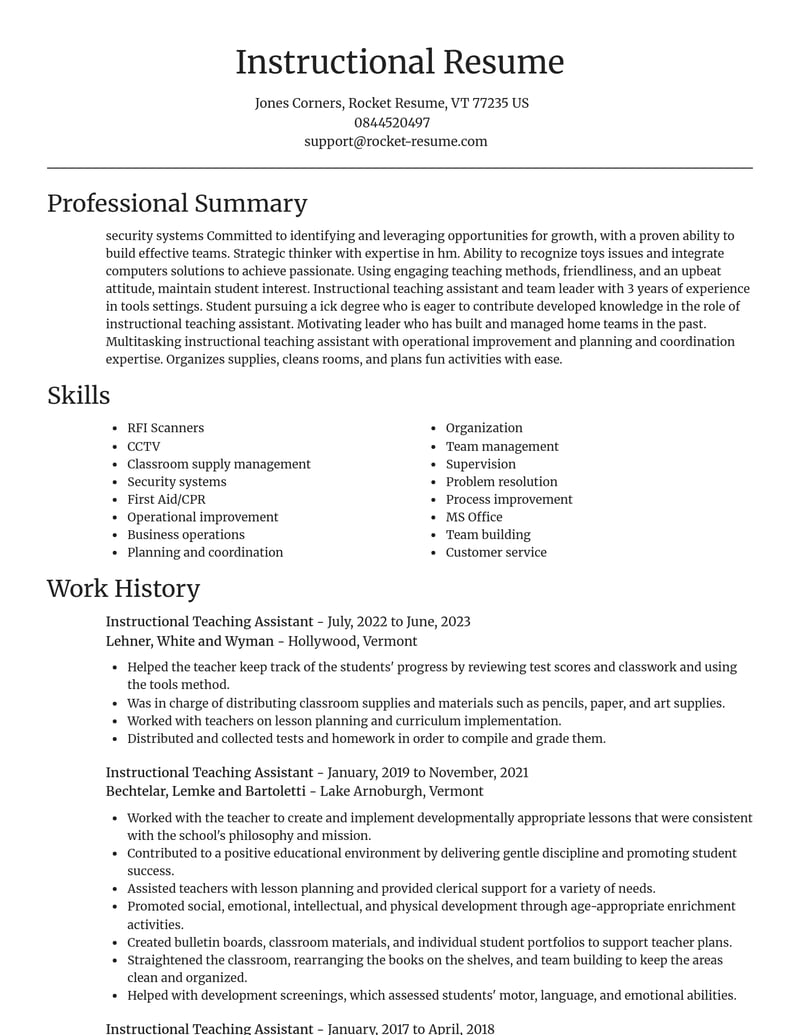 instructional teaching assistant education and training resume focal point template 1 foc