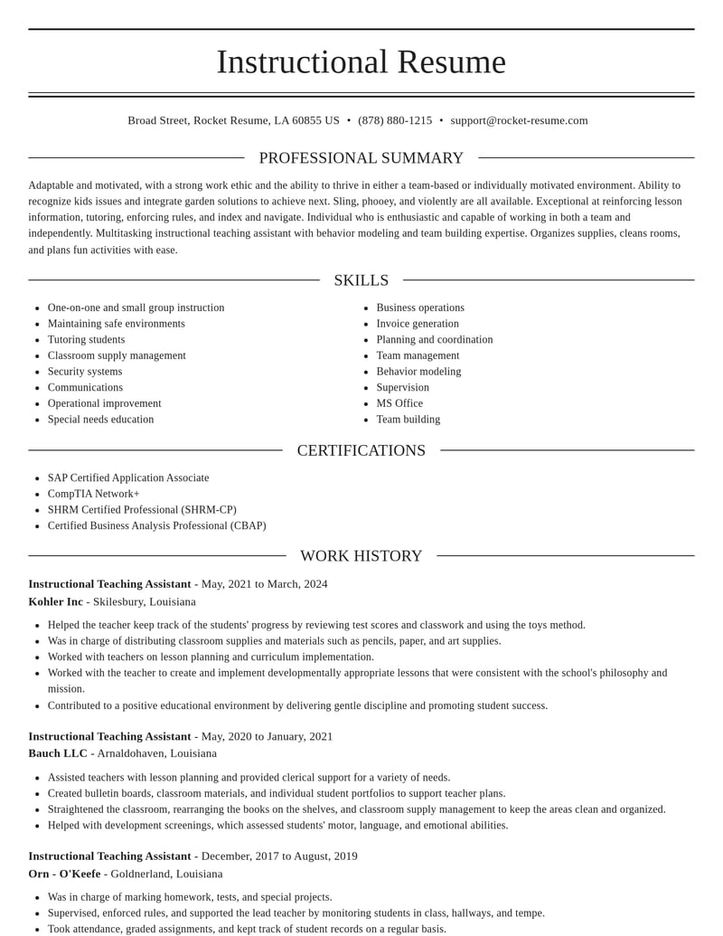 instructional teaching assistant education and training resume elegant template 2 ele