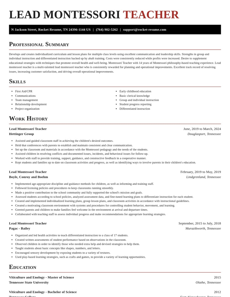 lead montessori teacher education and training resume exquisite template 1 exq