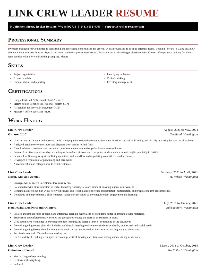 link crew leader education and training resume exquisite template 0 exq