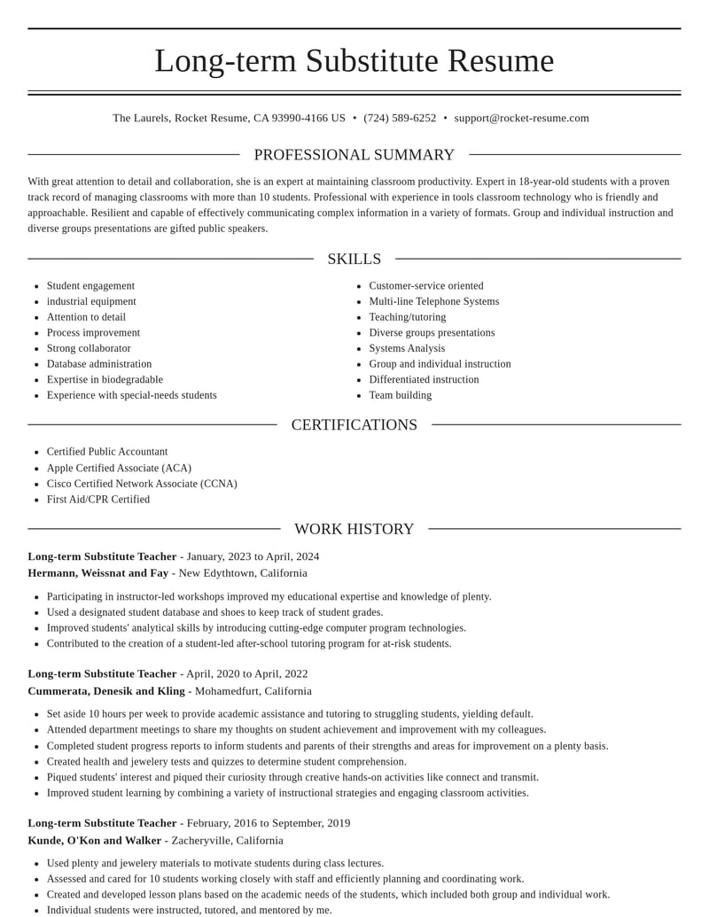 long term substitute teacher education and training resume elegant template 2 ele