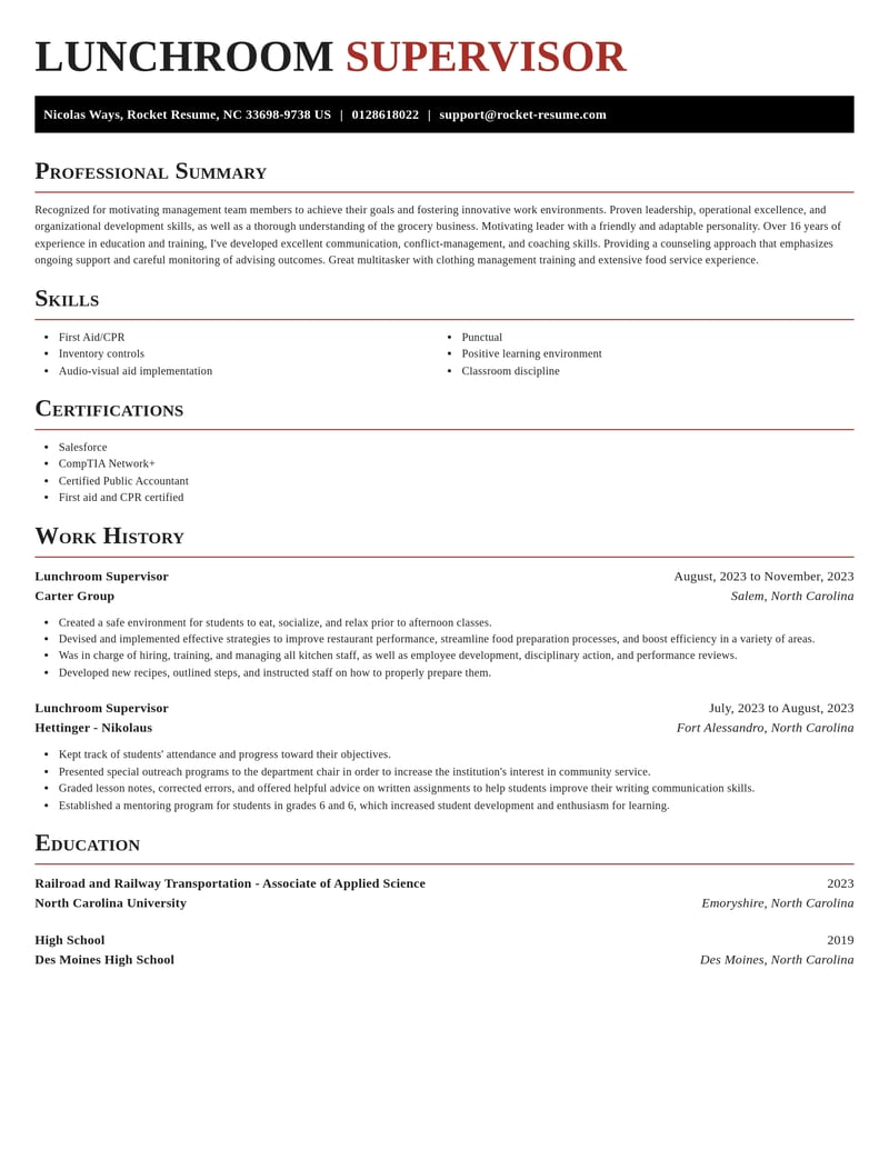 lunchroom supervisor education and training resume exquisite template 1 exq