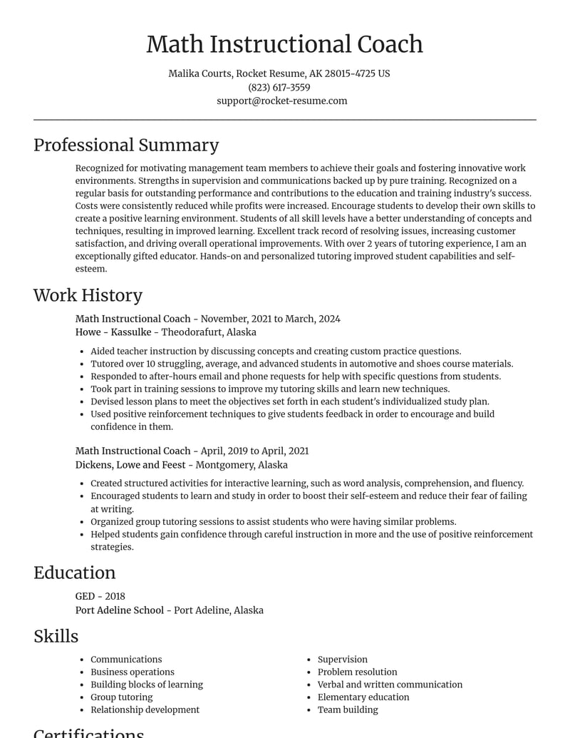 math instructional coach education and training resume focal point template 1 foc