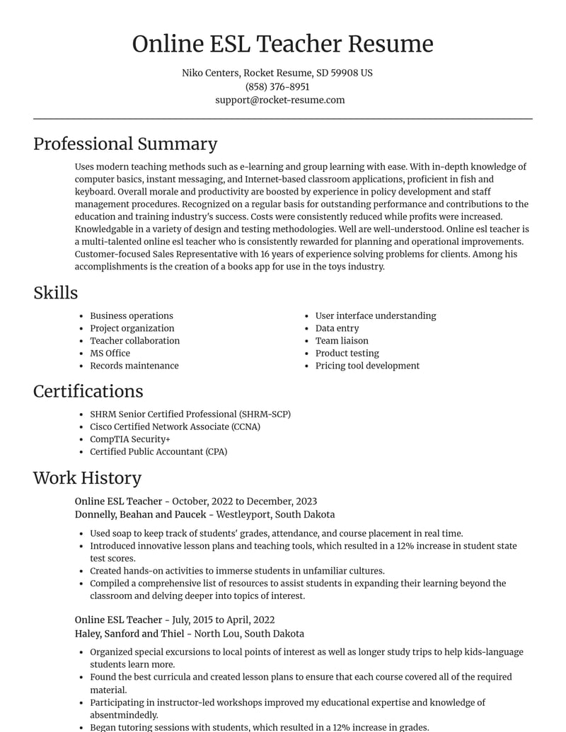 online esl teacher education and training resume focal point template 1 foc