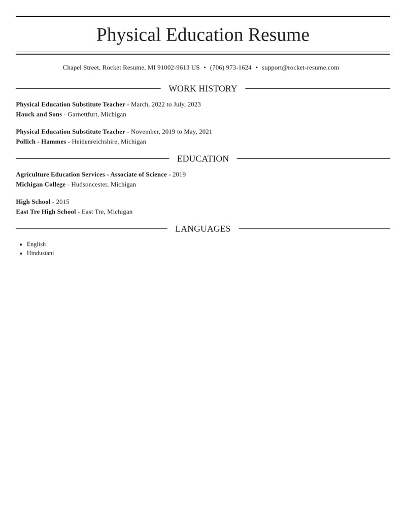 physical education substitute teacher education and training resume elegant template 2 ele