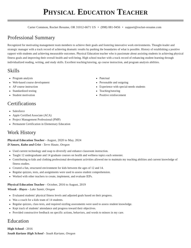 physical education teacher education and training resume classic template 0 cla