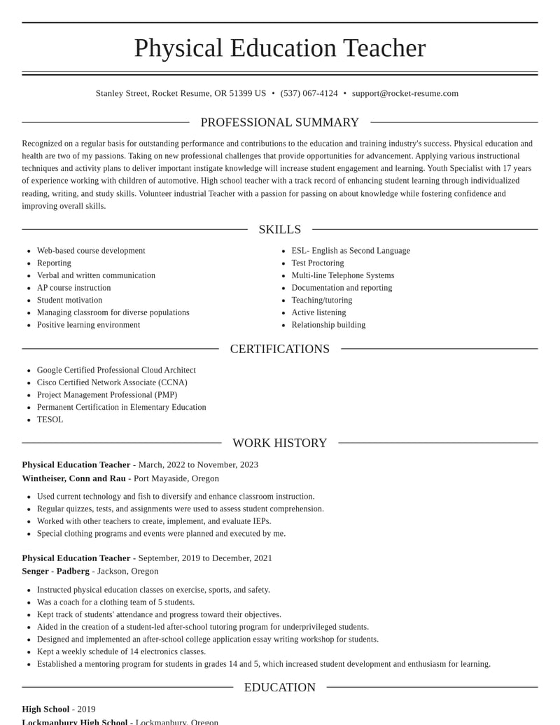physical education teacher education and training resume elegant template 2 ele