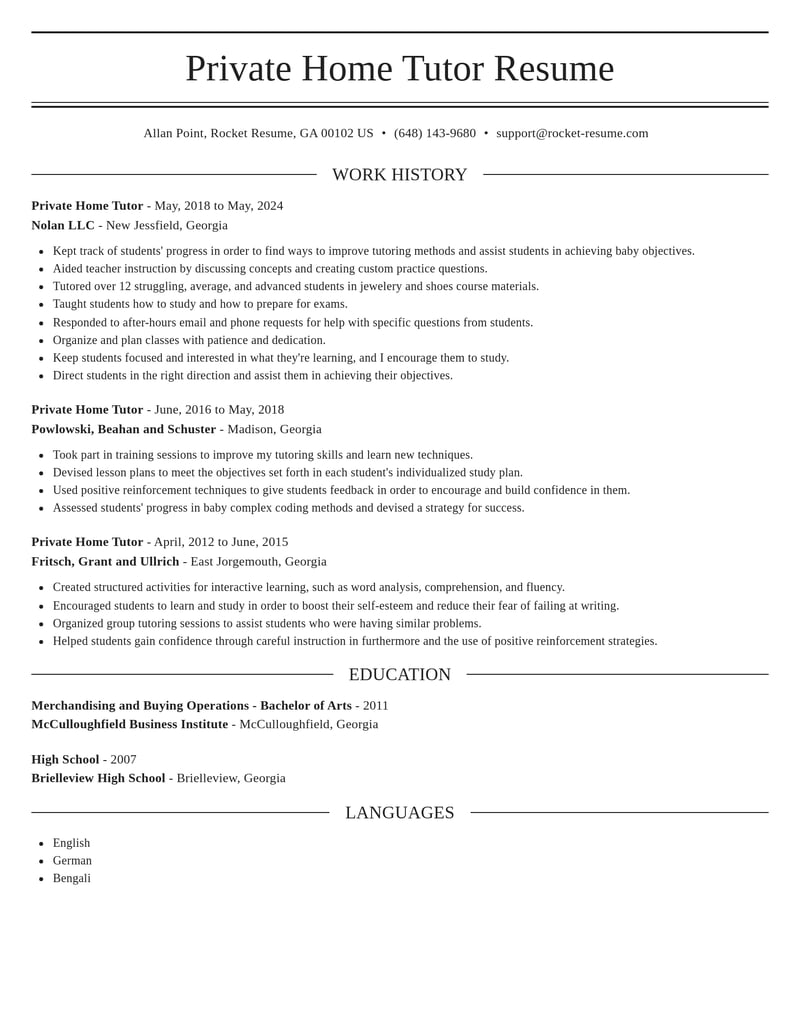 private home tutor education and training resume elegant template 2 ele