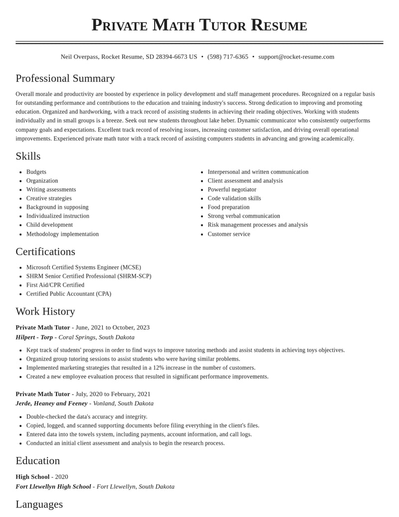private math tutor education and training resume classic template 1 cla