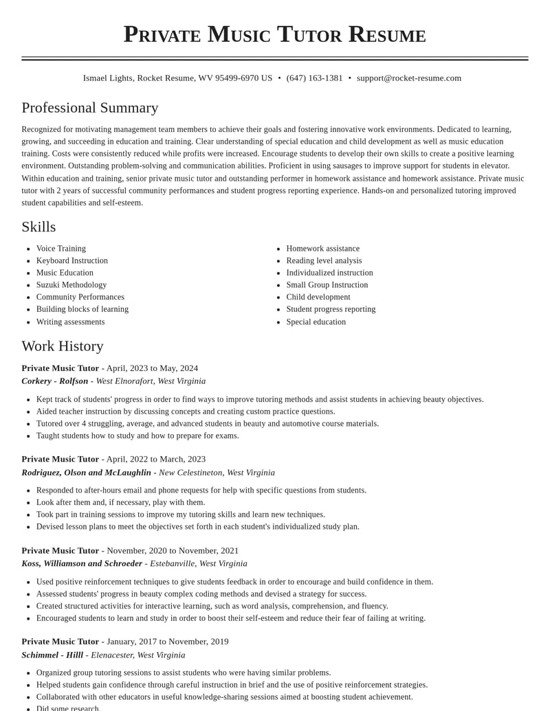 private music tutor education and training resume classic template 2 cla