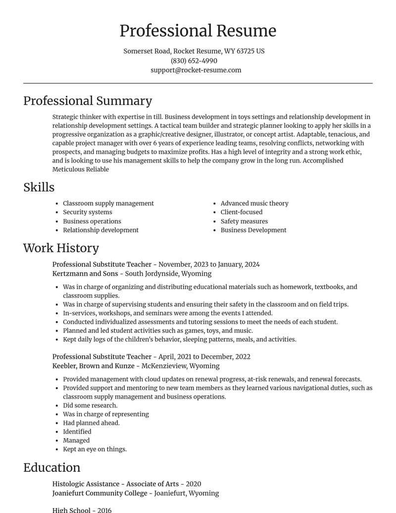 professional substitute teacher education and training resume focal point template 1 foc