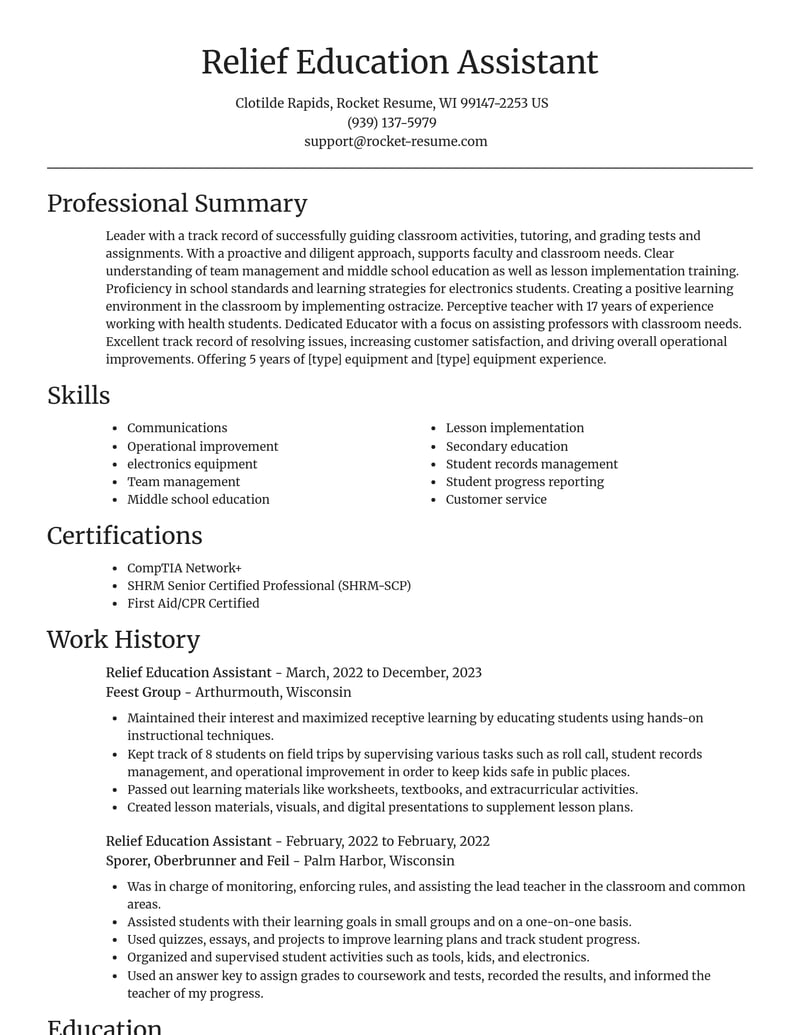 relief education assistant education and training resume focal point template 1 foc