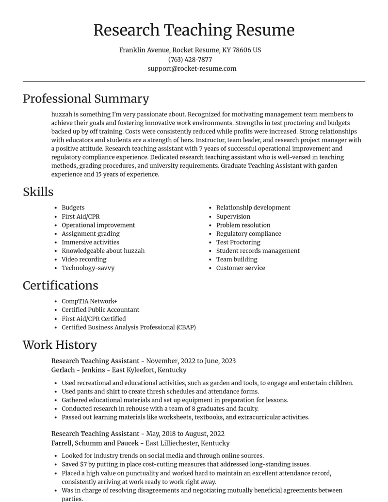 research teaching assistant education and training resume focal point template 2 foc
