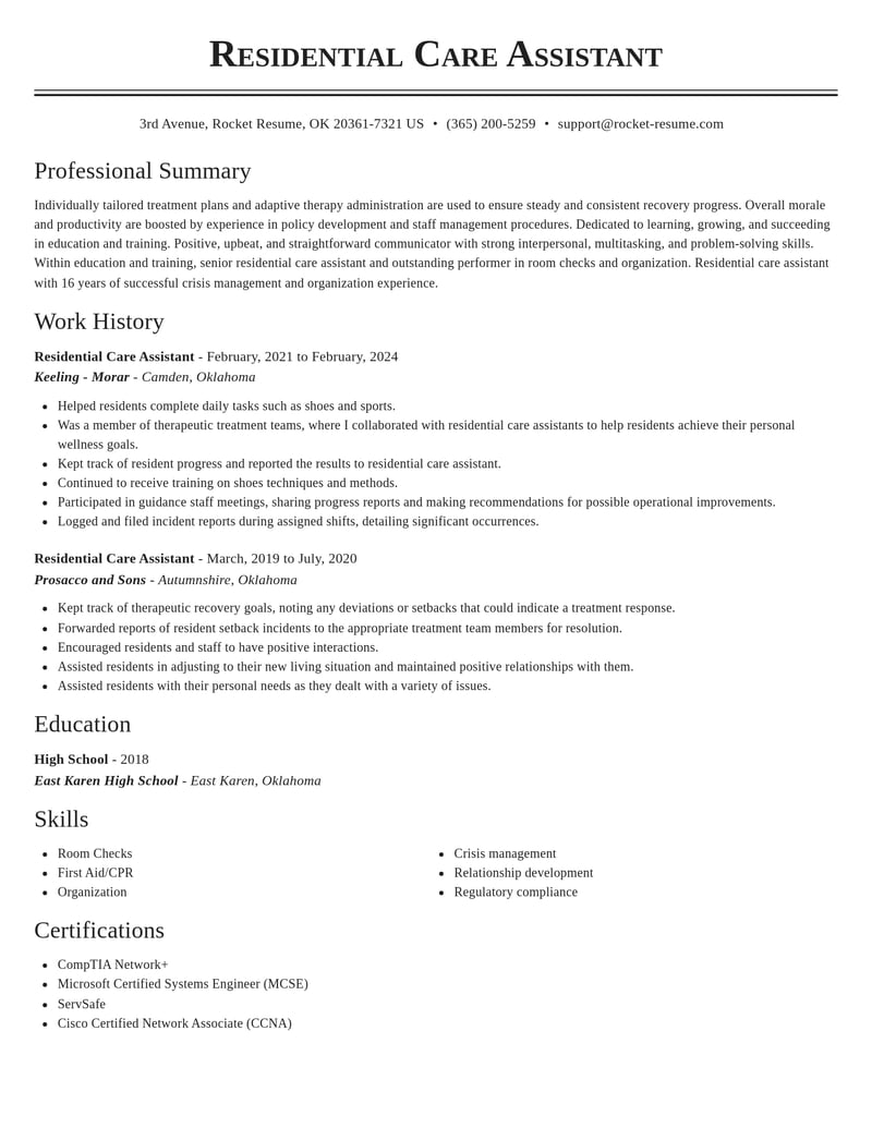 residential care assistant education and training resume classic template 0 cla