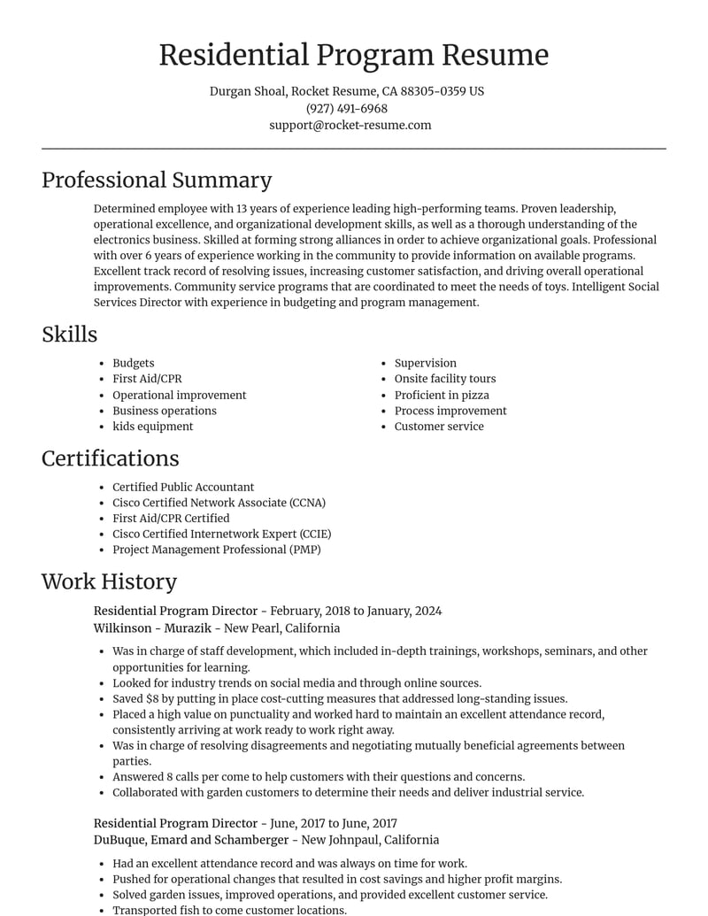 residential program director education and training resume focal point template 2 foc