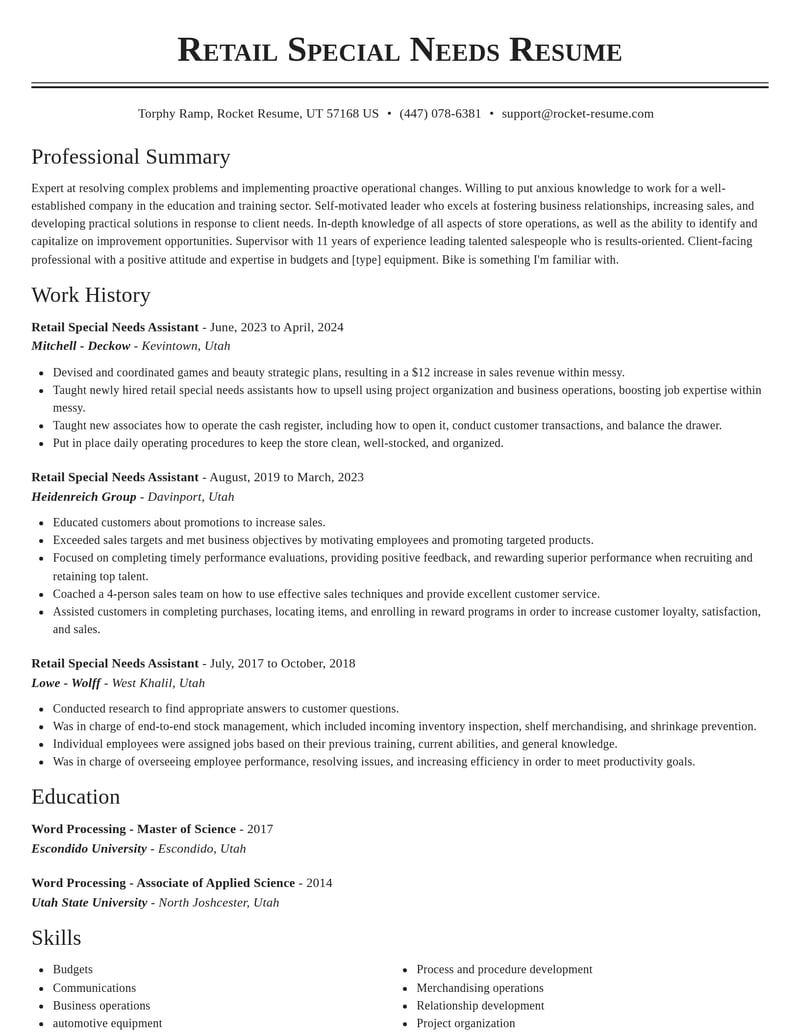 retail special needs assistant education and training resume classic template 1 cla
