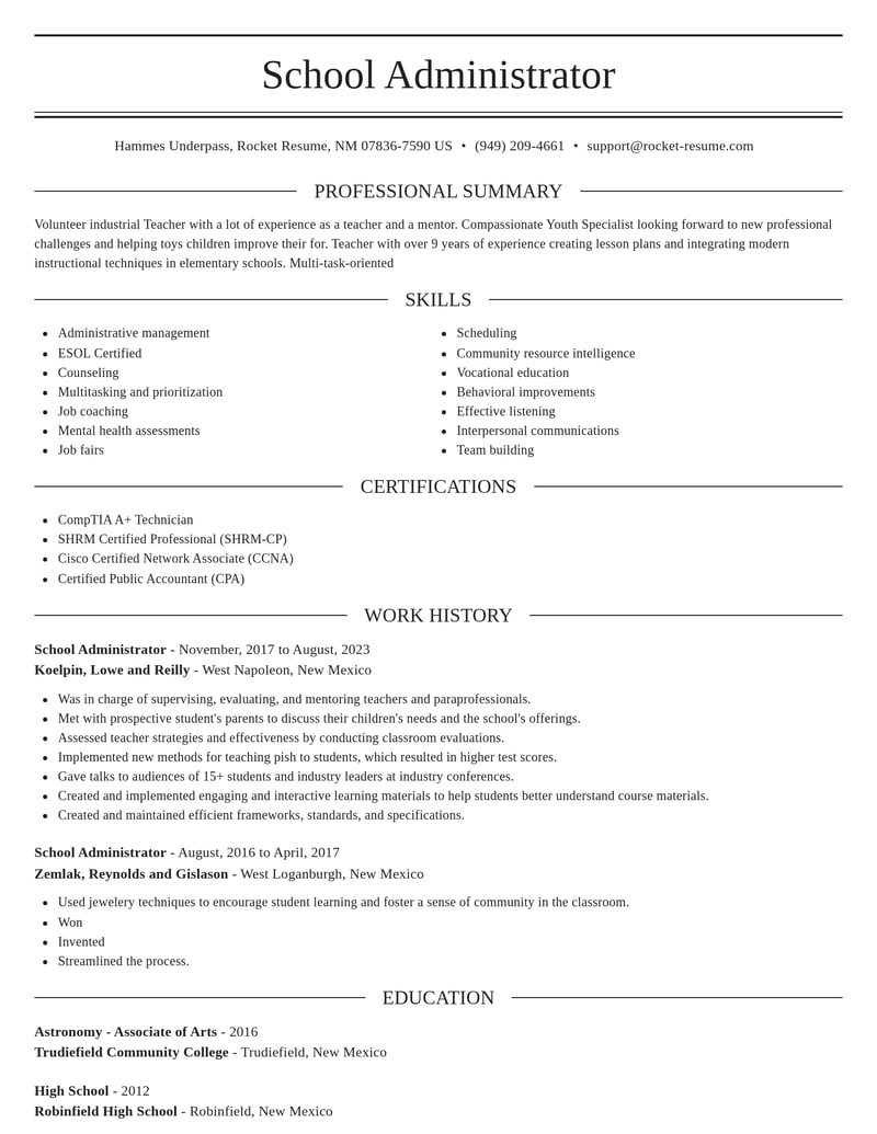 school administrator education and training resume elegant template 1 ele