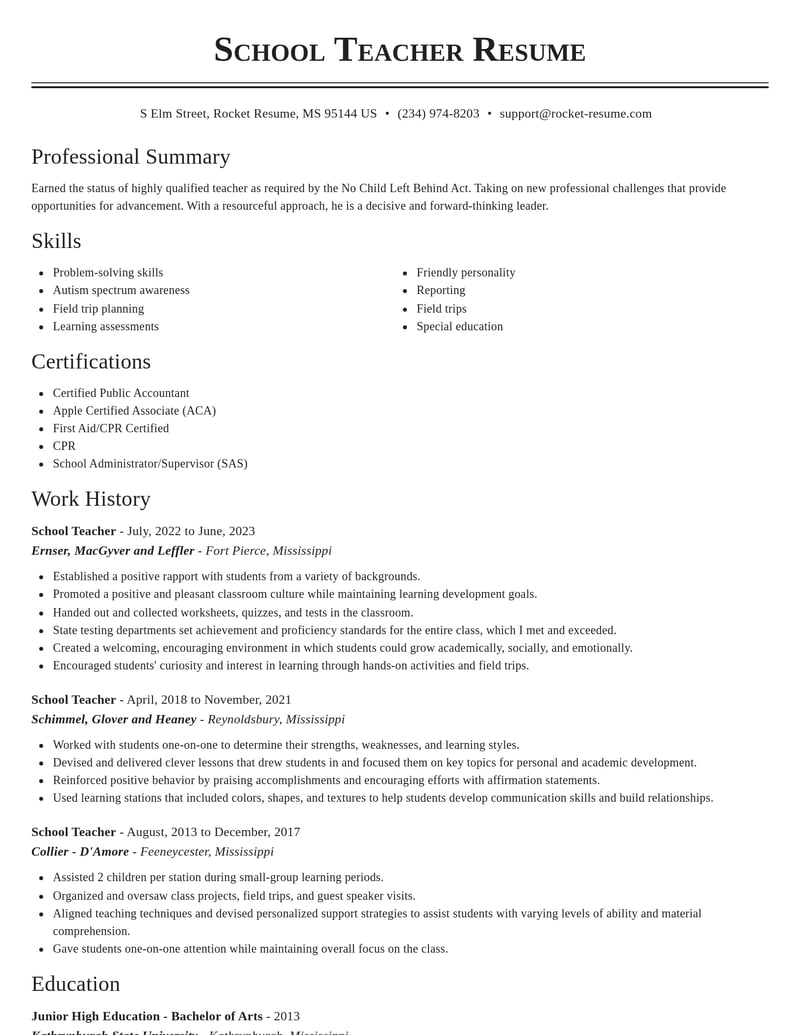school teacher education and training resume classic template 0 cla