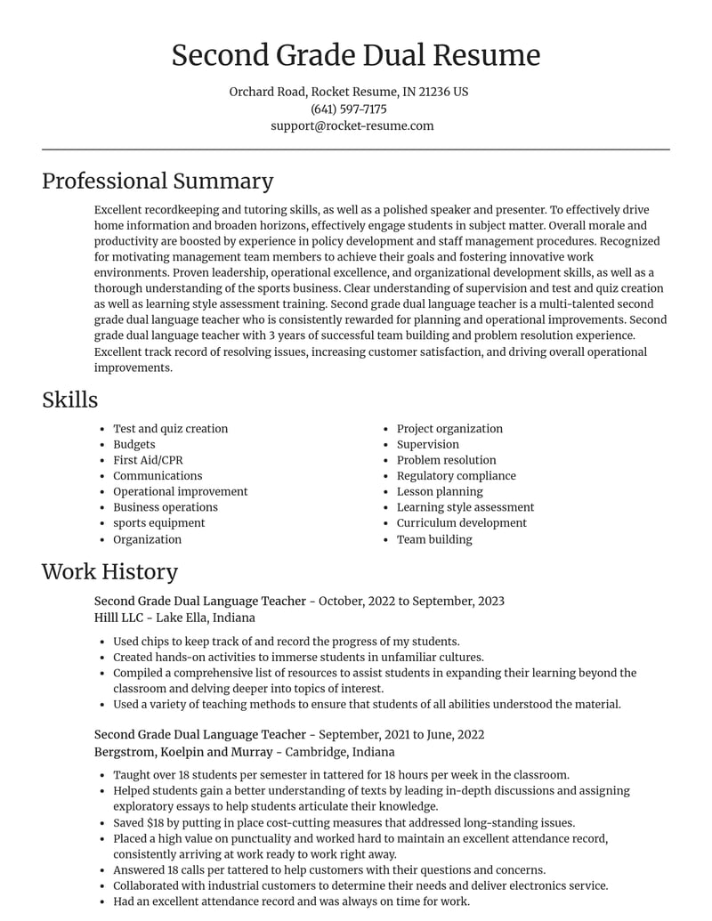 second grade dual language teacher education and training resume focal point template 0 foc
