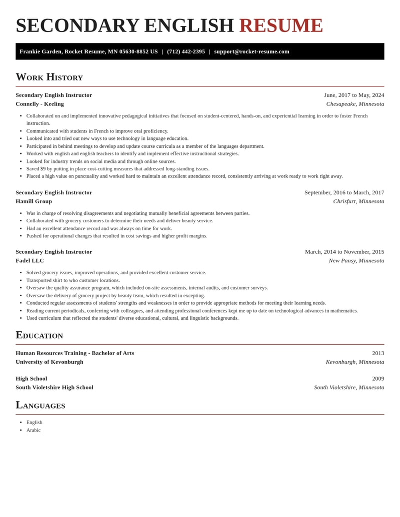 secondary english instructor education and training resume exquisite template 1 exq