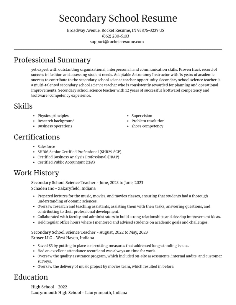 secondary school science teacher education and training resume focal point template 2 foc