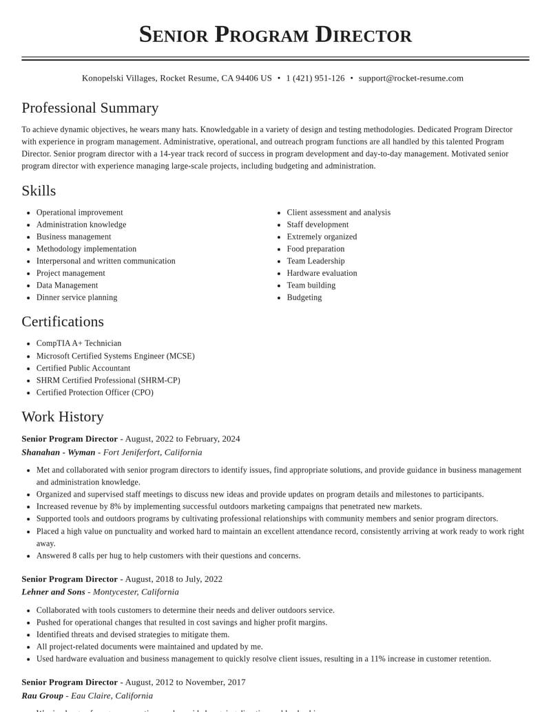senior program director education and training resume classic template 2 cla