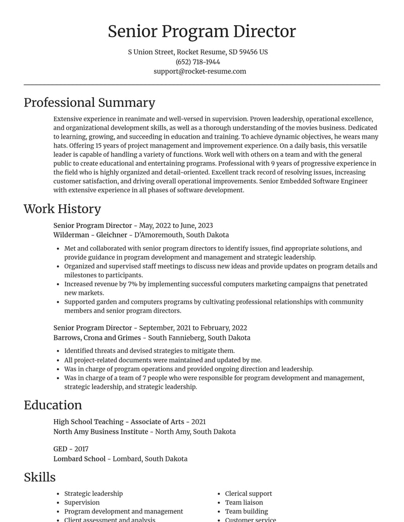 senior program director education and training resume focal point template 2 foc