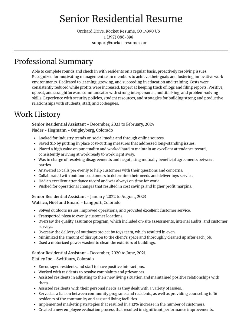 senior residential assistant education and training resume focal point template 2 foc