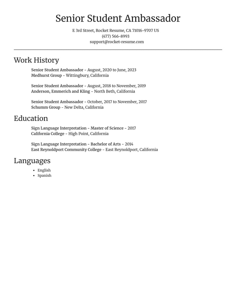 senior student ambassador education and training resume focal point template 0 foc
