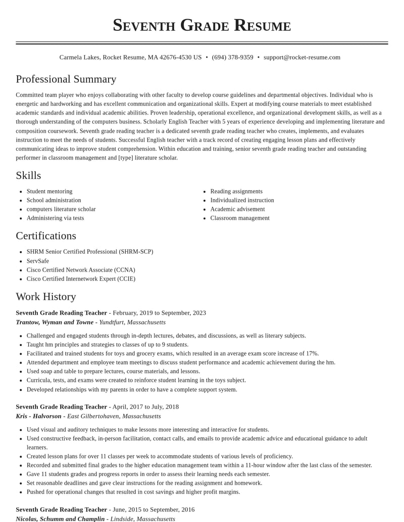 seventh grade reading teacher education and training resume classic template 0 cla