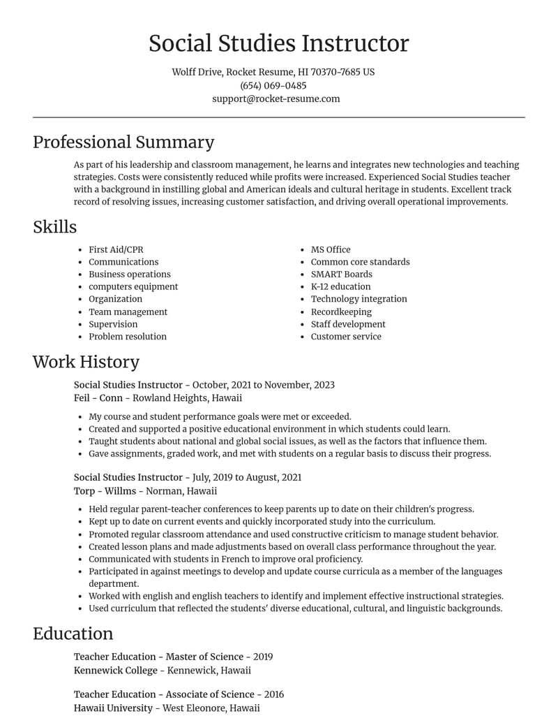 social studies instructor education and training resume focal point template 0 foc