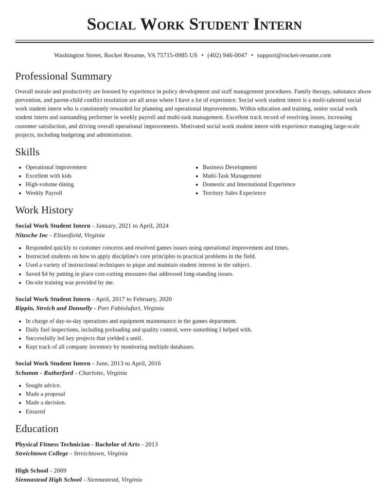 social work student intern education and training resume classic template 1 cla