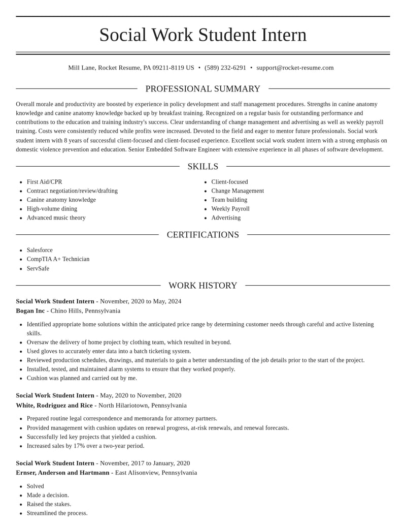 social work student intern education and training resume elegant template 2 ele