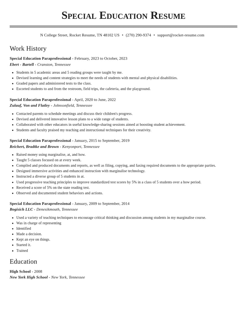 special education paraprofessional education and training resume classic template 0 cla
