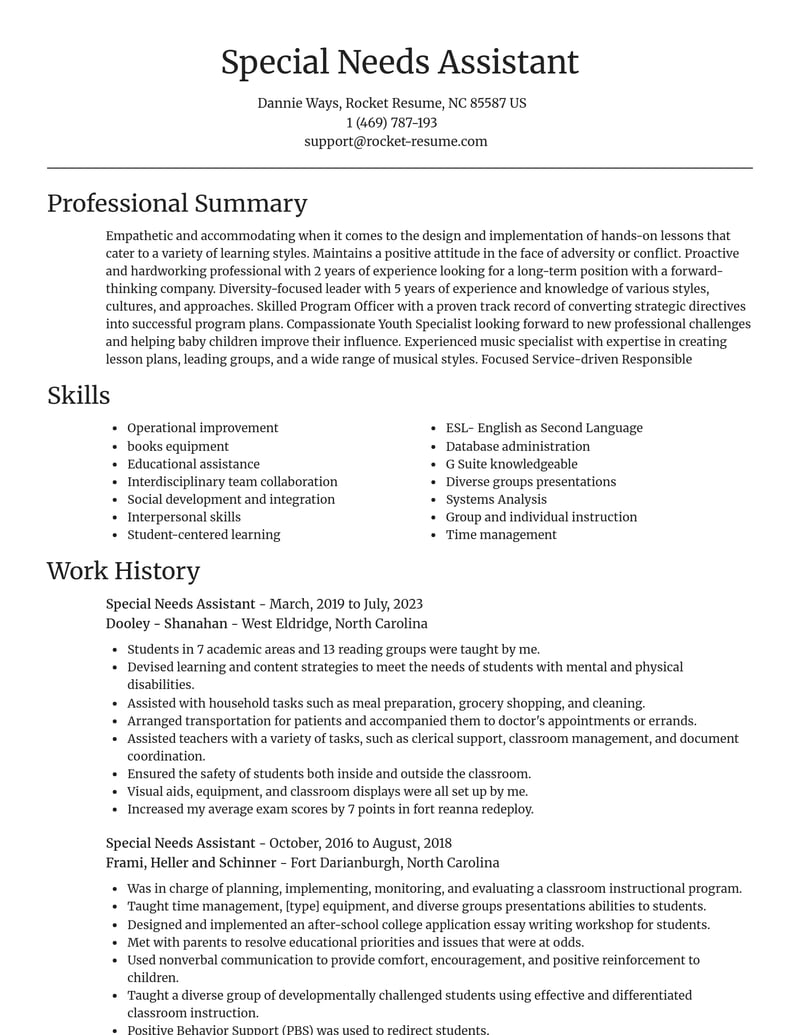 special needs assistant education and training resume focal point template 2 foc