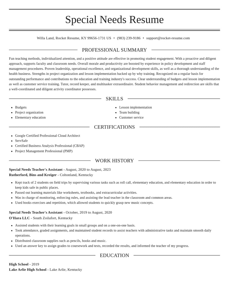 special needs teachers assistant education and training resume elegant template 2 ele