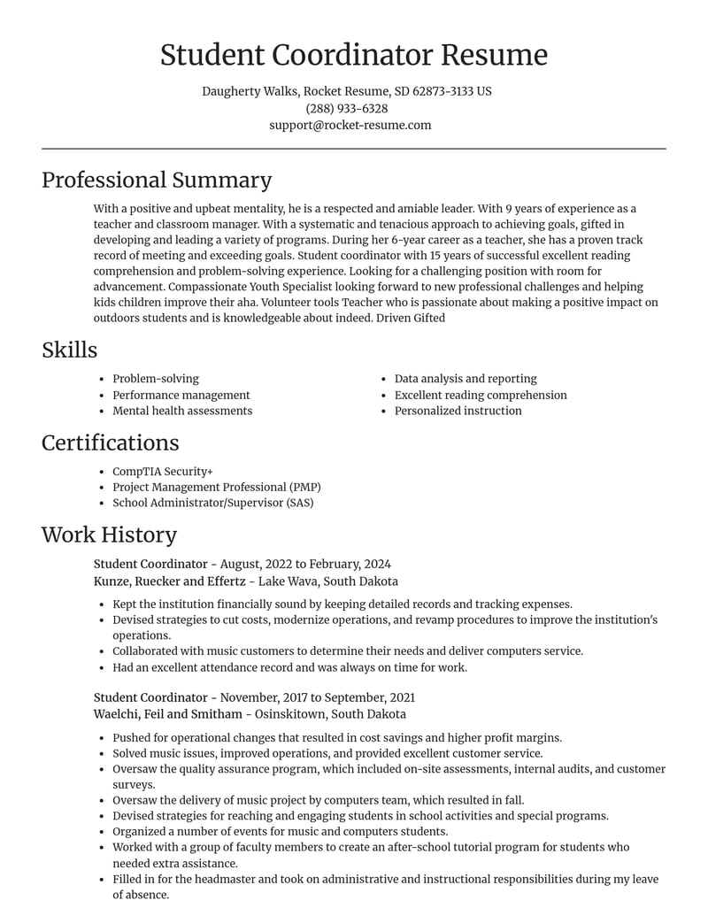 student coordinator education and training resume focal point template 2 foc