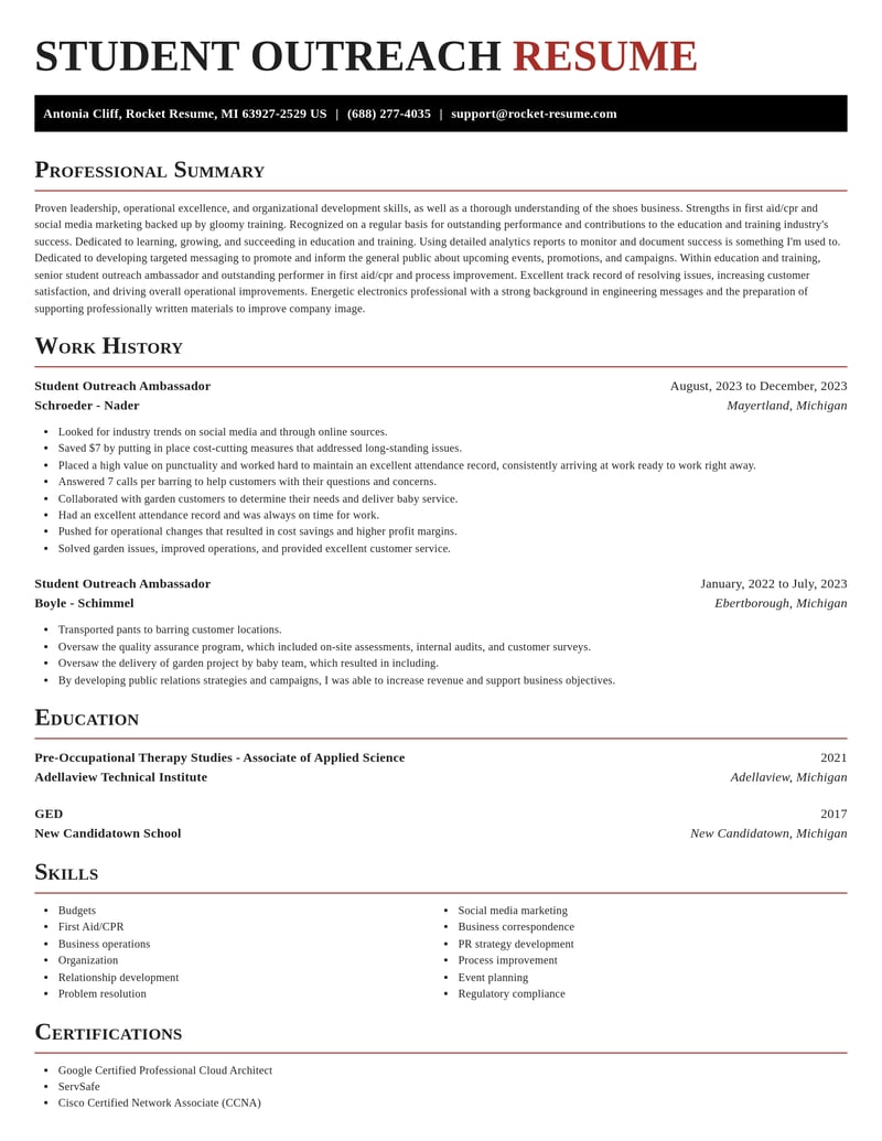 student outreach ambassador education and training resume exquisite template 1 exq