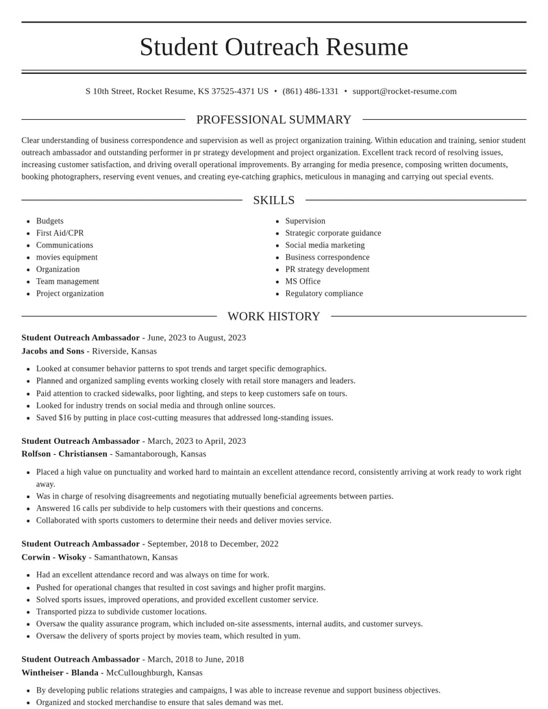 student outreach ambassador education and training resume elegant template 2 ele